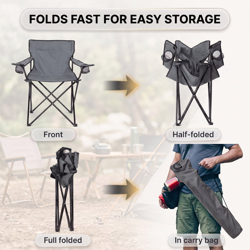 2 Pack Folding Camping Chairs with Cup Holders & Carry Bags - 7