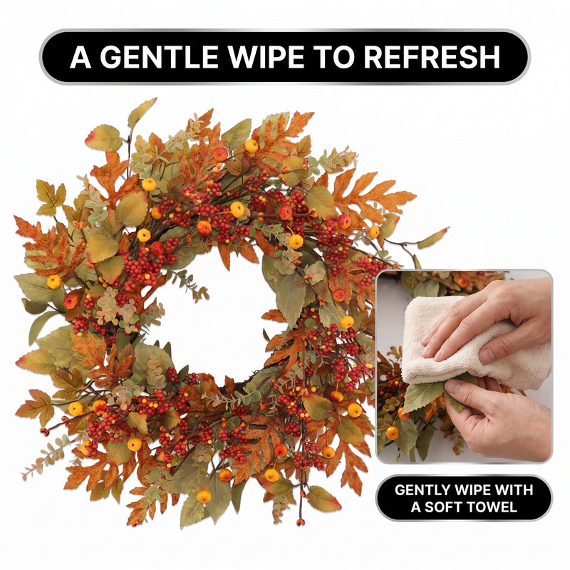 22-Inch Artificial Fall Wreath for Front Door – Berry, Pumpkin & Floral Styles - 7