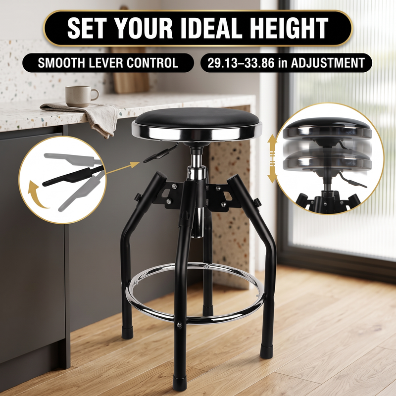 Swivel Bar Stool for Garage & Shop - Backless Counter Stool with Padded Seat, Workbench Stool for Workshop, Single Bar Stool with Chrome Legs - 7