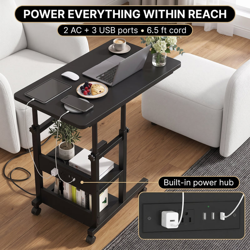 C-SHAPED END TABLE WITH CHARGING STATION – ADJUSTABLE HEIGHT - 7