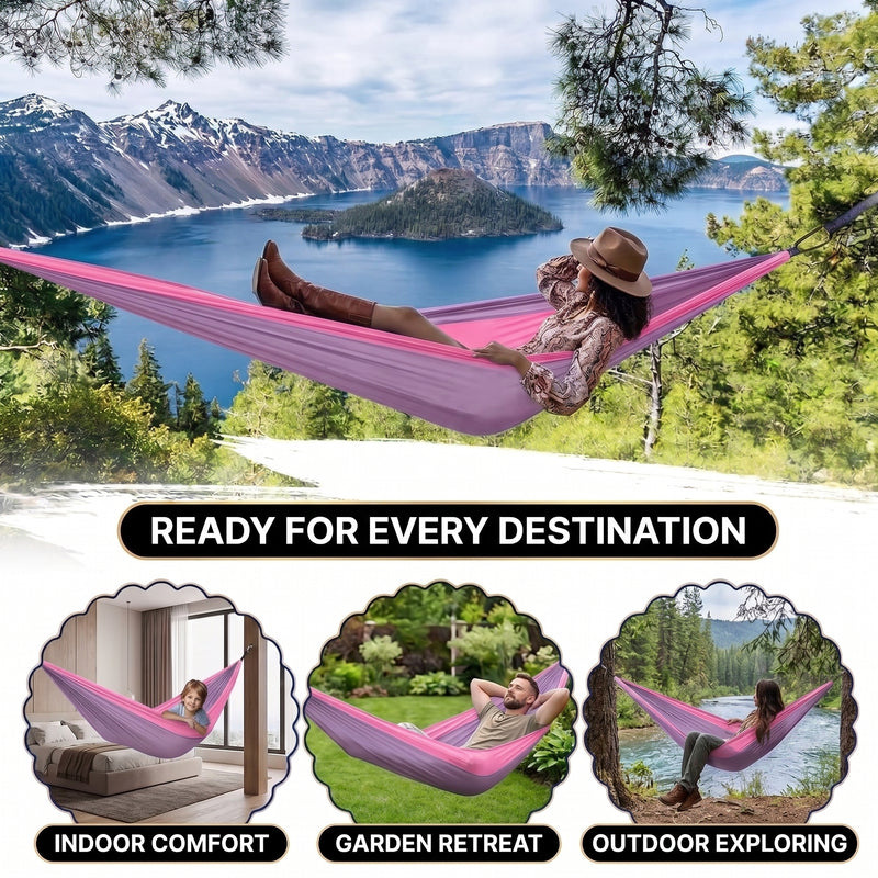 Portable Camping Hammock with Tree Straps – Lightweight Nylon Travel Hammock - 7