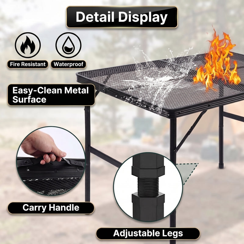 Foldable Camping Table Collapsible Picnic Aluminum Alloy Grill Stand - 7