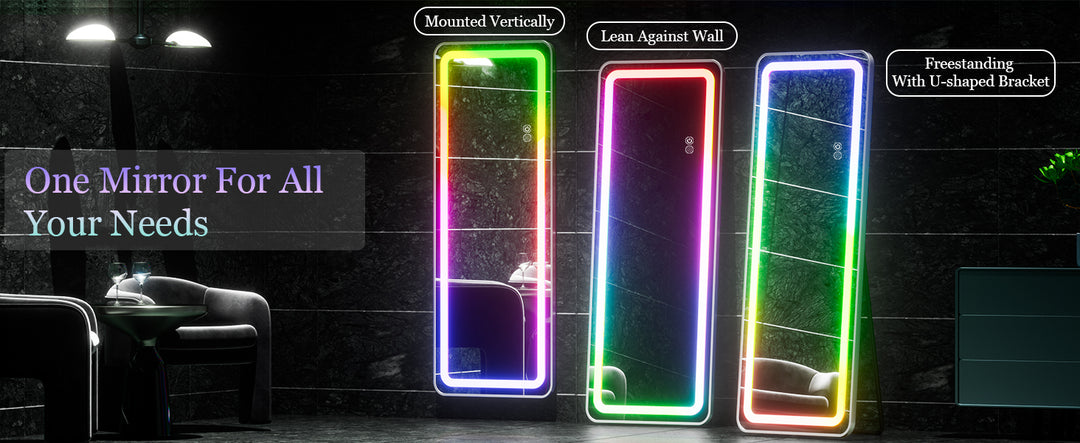 RGB Full Length Mirror, 60"x16" Full Body Mirror with LED Lights, Dimming & 7 Color Changing Lighting, Wall Mounted Hanging Mirr