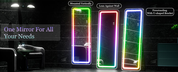 RGB Full Length Mirror, 60"x16" Full Body Mirror with LED Lights, Dimming & 7 Color Changing Lighting, Wall Mounted Hanging Mirr