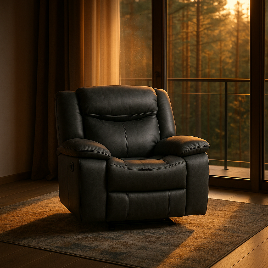 Gray Leather Match Manual Reclining Chair - Premium Power Recliner for Living Room Comfort