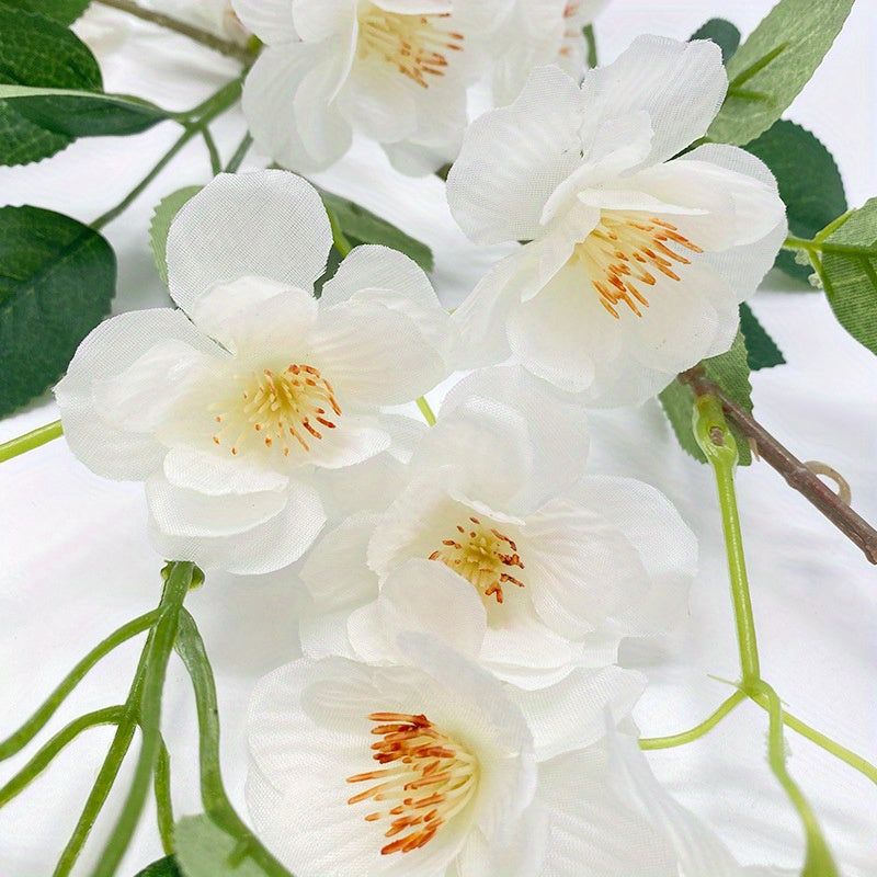 2 Pcs Artificial Cherry Blossom Flower Vine Hanging Cherry Blossom Flower Silk Garland Hanging Vines Faux Flowers For