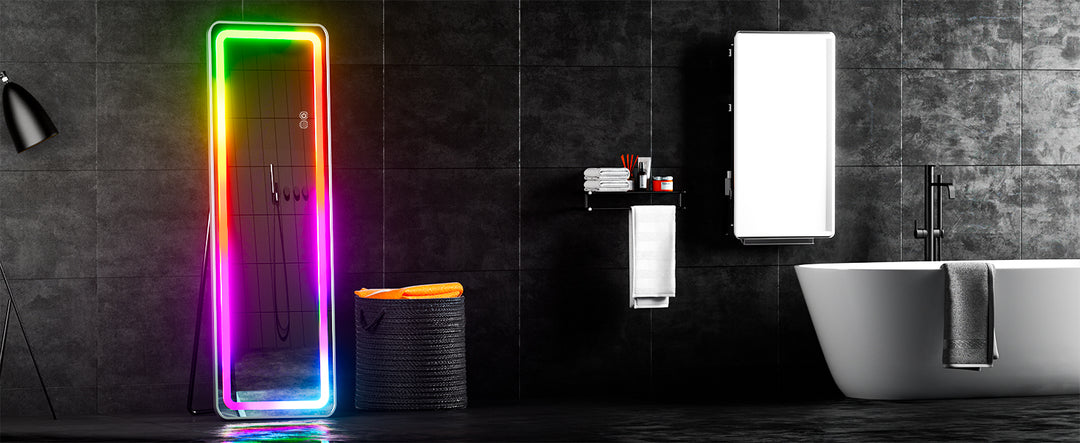 RGB Full Length Mirror, 60"x16" Full Body Mirror with LED Lights, Dimming & 7 Color Changing Lighting, Wall Mounted Hanging Mirr
