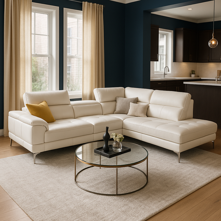 Modern White Sectional Sofa Set - 5-Seat 2-Piece Faux Leather Couch with Right Facing Chaise Lounge
