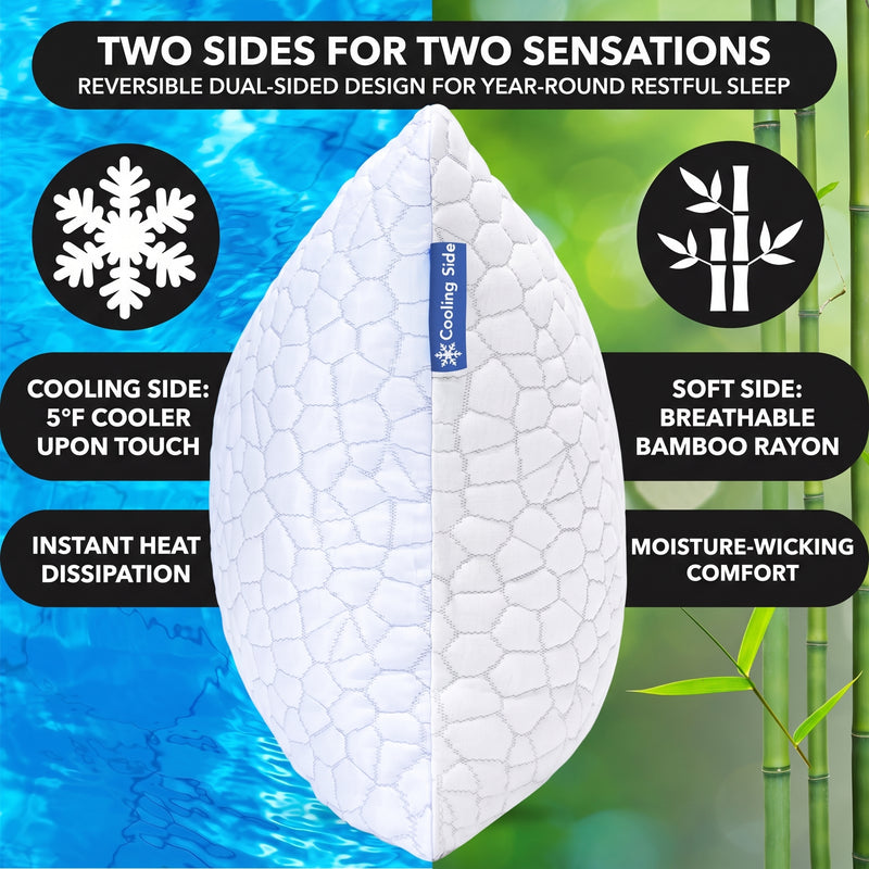 Gel Memory Foam Pillows, Set of 2 – Firm Quilted & Dual-Sided Cooling - 7g