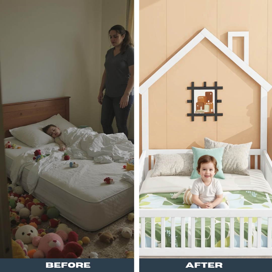 DreamHouse Full Bed – White Wood House Platform with Guardrail | Kids Safe Sleep | Trufairs