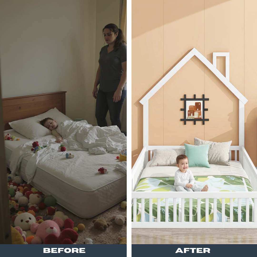DreamHouse Full Bed – White Wood House Platform with Guardrail | Kids Safe Sleep | Trufairs