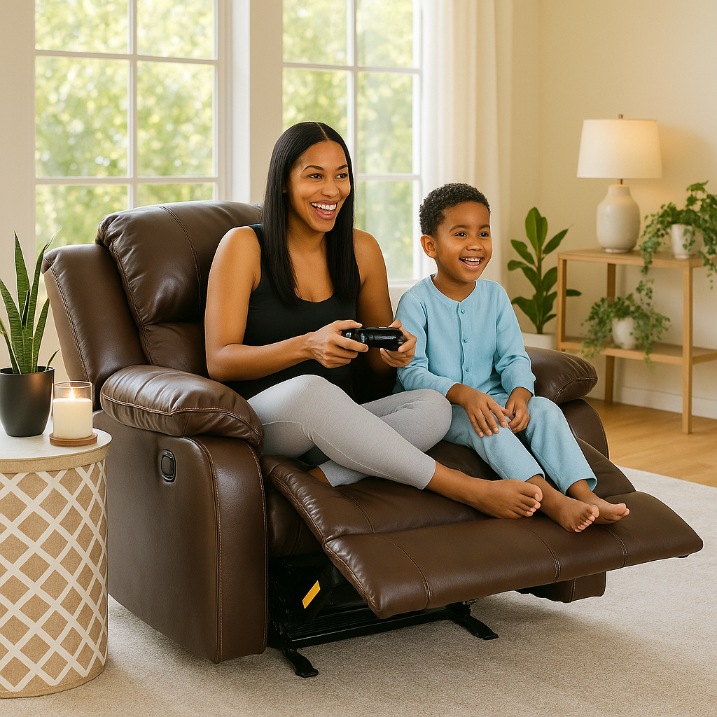 Brown Leather Match Manual Reclining Chair - Premium Comfort for Living Room Relaxation