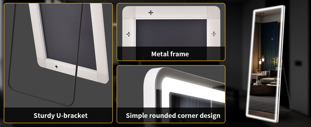 60"x16" Full Length Mirror with Lights,LED Mirror Full Length,Lighted Floor Mirror with Stand,Full Body Mirror with Dimming & 3