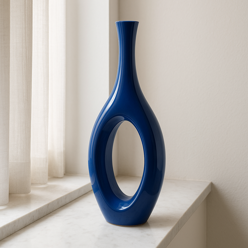 Premium Trombone Vase Small in blue - Contemporary Resin Floor Sculpture with Glossy Finish