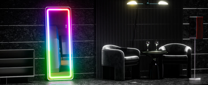 RGB Full Length Mirror, 60"x16" Full Body Mirror with LED Lights, Dimming & 7 Color Changing Lighting, Wall Mounted Hanging Mirr