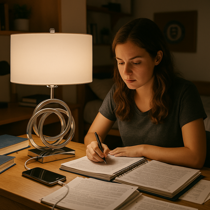Chrome Circles Table Lamp  1 Light  USB Charger