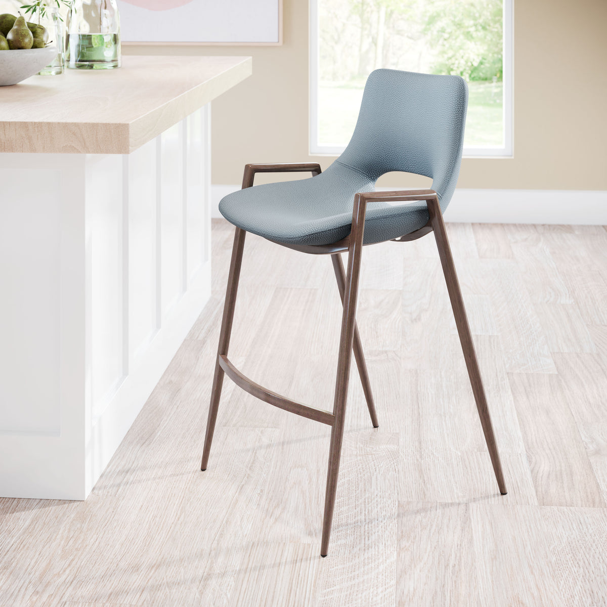 Desi Counter Stool Azure Gray & Walnut