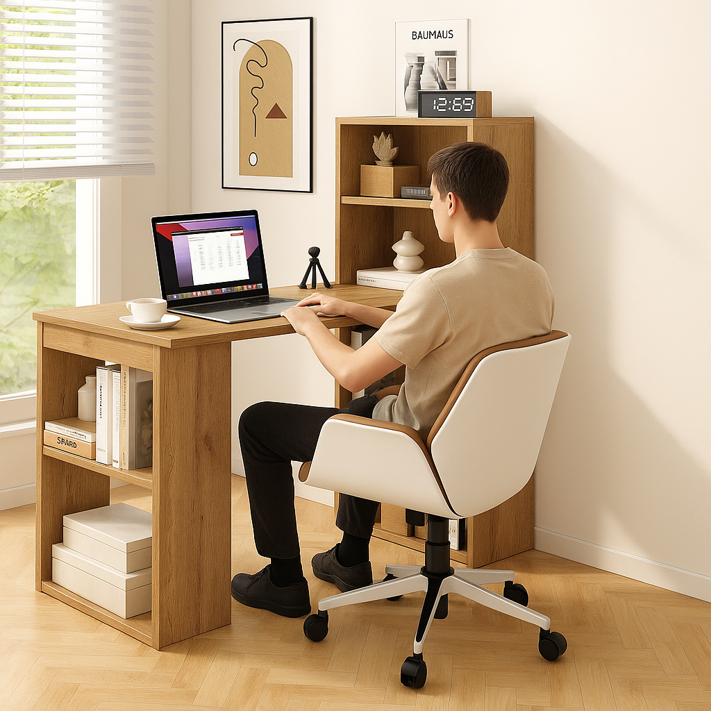 Premium 48" Multi-Functional Computer Workstation with 6-Tier Storage System - Ultimate Space-Saving Office Desk with Integrated Bookcase and CPU Stand