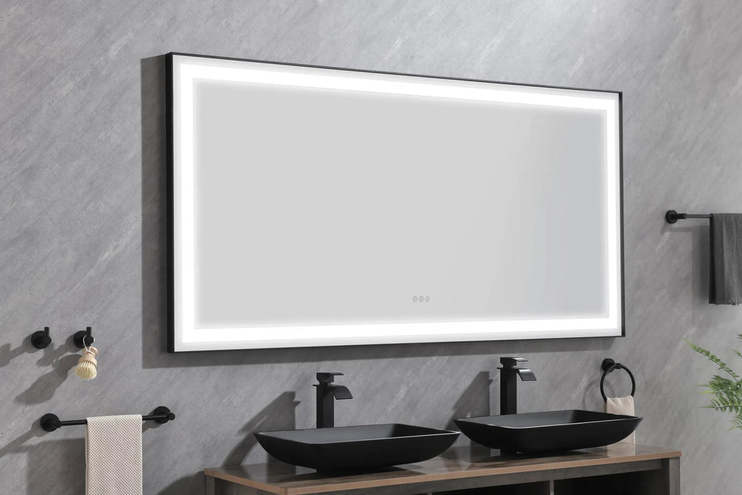 (ONLY FOR PICKUP) 72 in. W x 36 in. H Black Framed LED Single Bathroom Vanity Mirror in Polished Crystal Bathroom Vanity LED Mirror with 3 Color Lights Mirror for Bathroom Wall