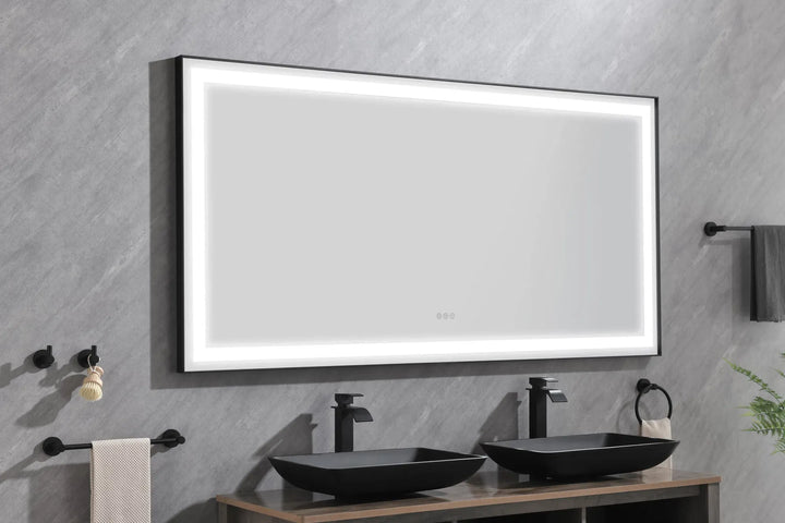 (ONLY FOR PICKUP) 72 in. W x 36 in. H Black Framed LED Single Bathroom Vanity Mirror in Polished Crystal Bathroom Vanity LED Mirror with 3 Color Lights Mirror for Bathroom Wall
