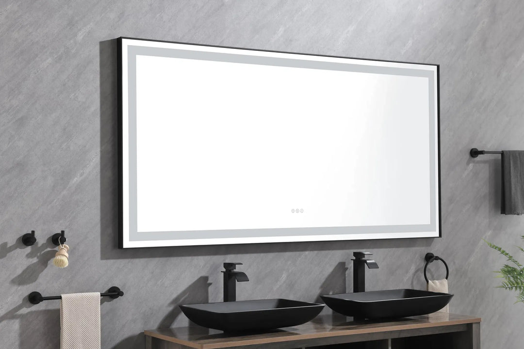 (ONLY FOR PICKUP) 72 in. W x 36 in. H Black Framed LED Single Bathroom Vanity Mirror in Polished Crystal Bathroom Vanity LED Mirror with 3 Color Lights Mirror for Bathroom Wall
