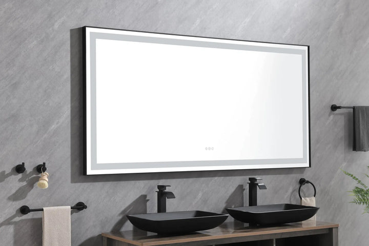 (ONLY FOR PICKUP) 72 in. W x 36 in. H Black Framed LED Single Bathroom Vanity Mirror in Polished Crystal Bathroom Vanity LED Mirror with 3 Color Lights Mirror for Bathroom Wall