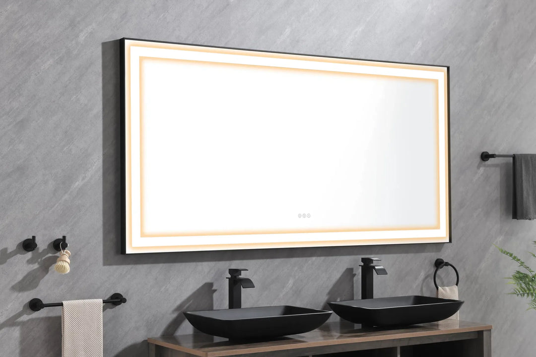 (ONLY FOR PICKUP) 72 in. W x 36 in. H Black Framed LED Single Bathroom Vanity Mirror in Polished Crystal Bathroom Vanity LED Mirror with 3 Color Lights Mirror for Bathroom Wall