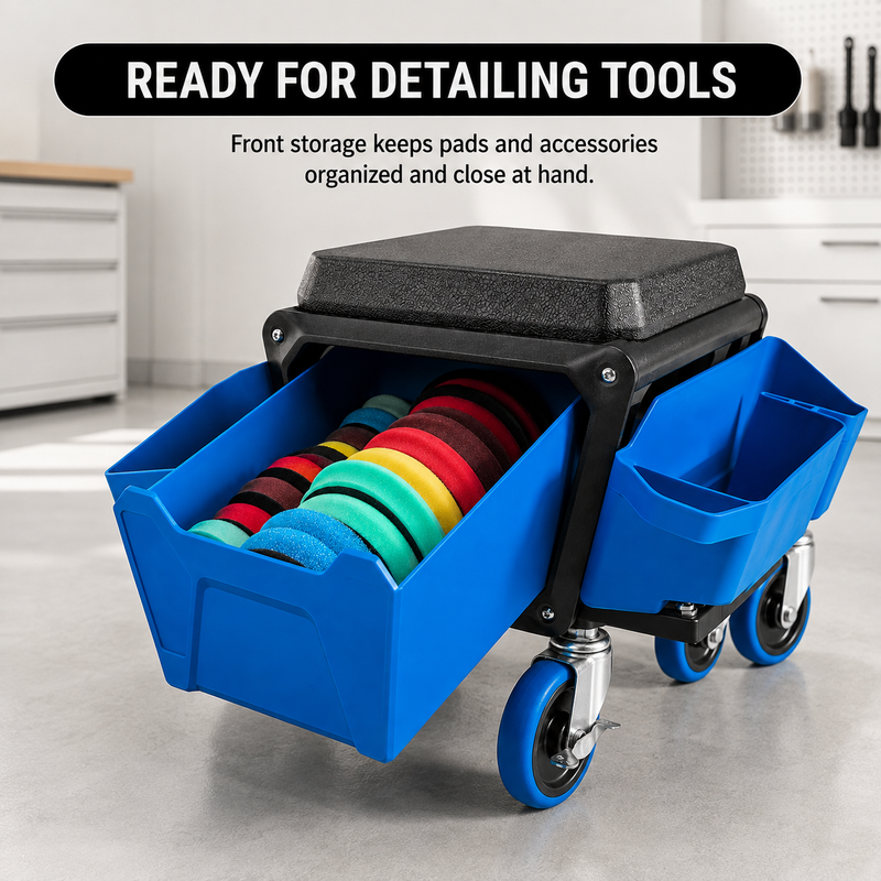 Mobile Mechanic Toolbox Seat with Drawers - Rolling Mechanic Stool with Sliding Tool Tray, Shop Stool with Wheels for Garage & Workshop, Auto Repair - 8