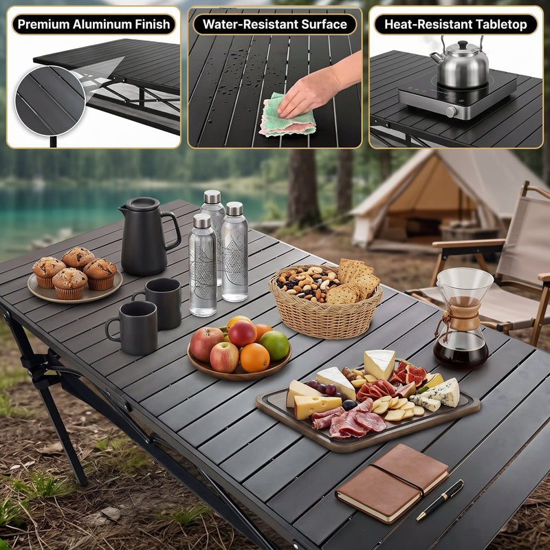 Lightweight Aluminum Folding Camping Table – Portable Roll-Up Outdoor Picnic Table with Carry Bag - 8