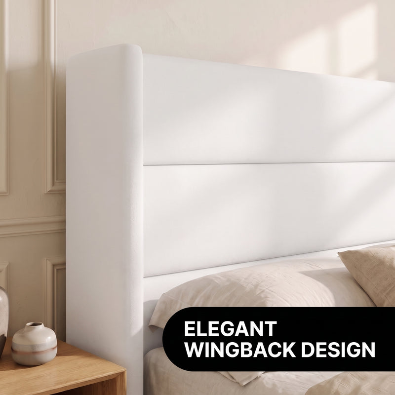Lift-Up Storage Bed Frame with Upholstered Wingback Headboard - 8