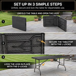 6 FT FOLDING CAMPING TABLE – PORTABLE INDOOR OUTDOOR TABLE WITH WATERPROOF HDPE TOP & CARRY HANDLE - 8