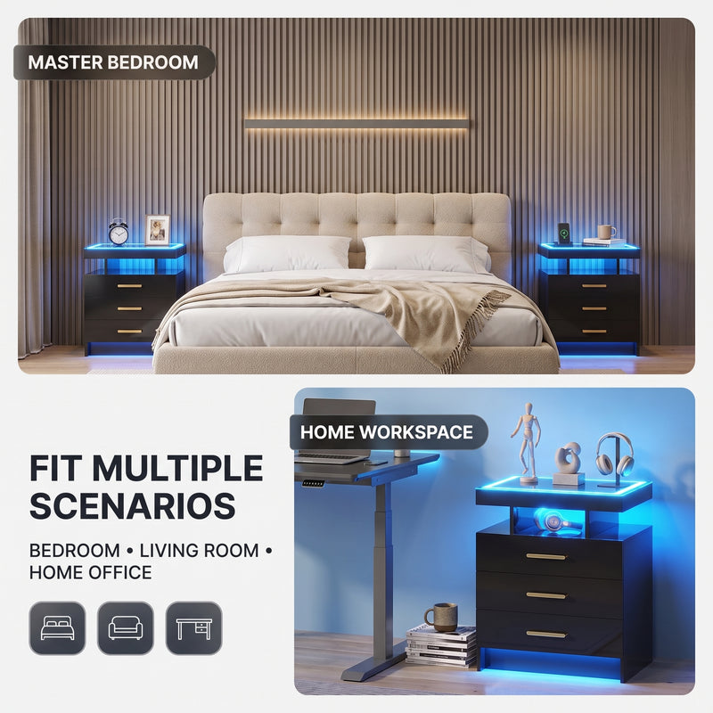 NIGHTSTAND WITH CHARGING STATION – LED, USB-C & DRAWERS - 8