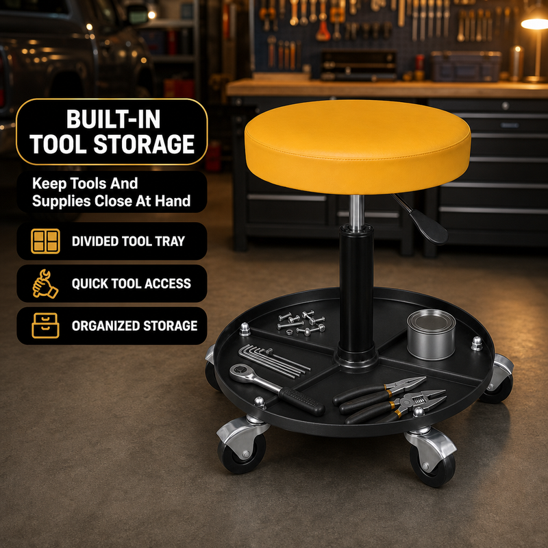 Pneumatic Rolling Mechanic Stool with Wheels – Adjustable Height Shop Stool with Tool Tray, 360° Swivel Seat for Garage & Workshop - 8