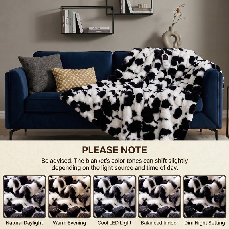 Heated Faux Rabbit Fur Bubble Electric Blanket – Ultra Soft Cozy Throw - 8