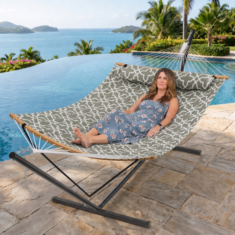 2-Person Outdoor & Indoor Hammock with Adjustable Height, Pillow & Stand – Portable, Sturdy, Colorful - 8