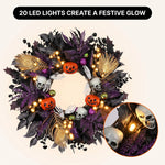 HALLOWEEN WREATH WITH LIGHTS FOR FRONT DOOR – PRE-LIT PUMPKIN, WITCH & GOTHIC PORCH DÉCOR - 8