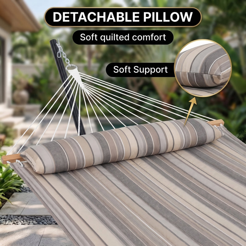 Outdoor Double Hammock with Stand for 2 – Heavy Duty Steel Frame, Pillow Included - 8