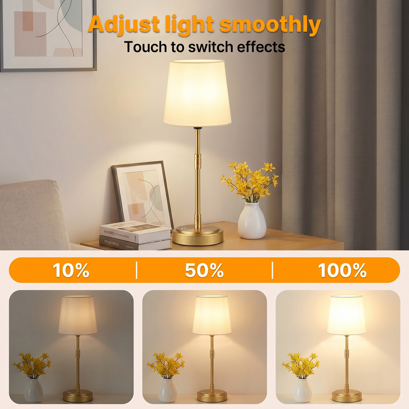 Cordless Rechargeable Table Lamp with Fabric Shade – Dimmable LED Desk Lamp - 8