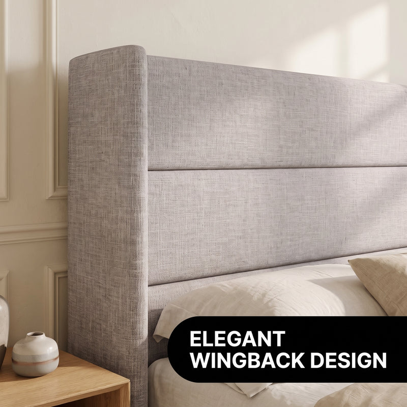 Lift-Up Storage Bed Frame with Upholstered Wingback Headboard - 8
