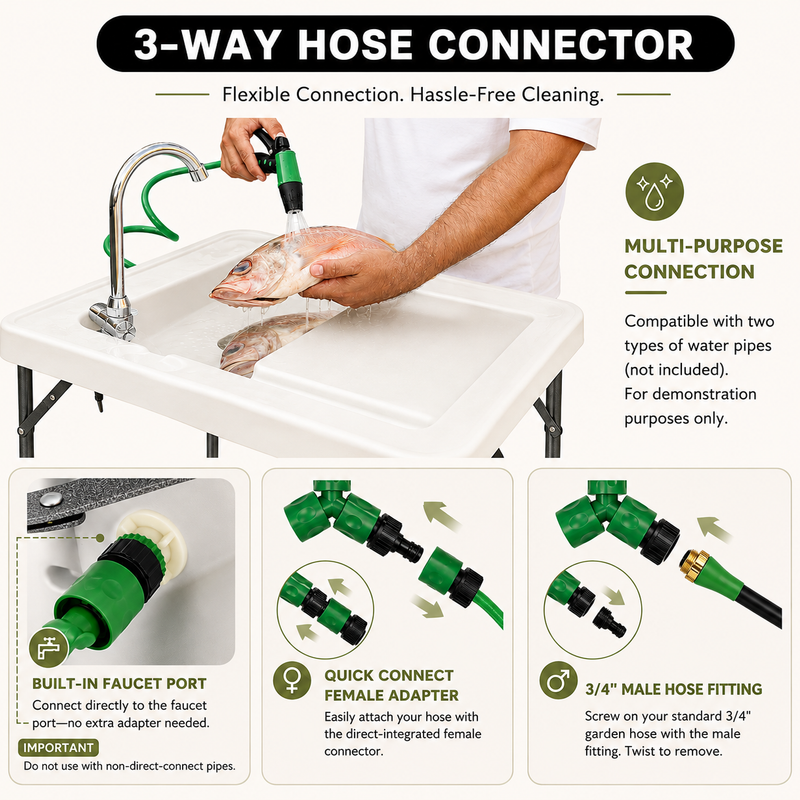 Folding Fish Cleaning Table with Sink & Sprayer Options - 8