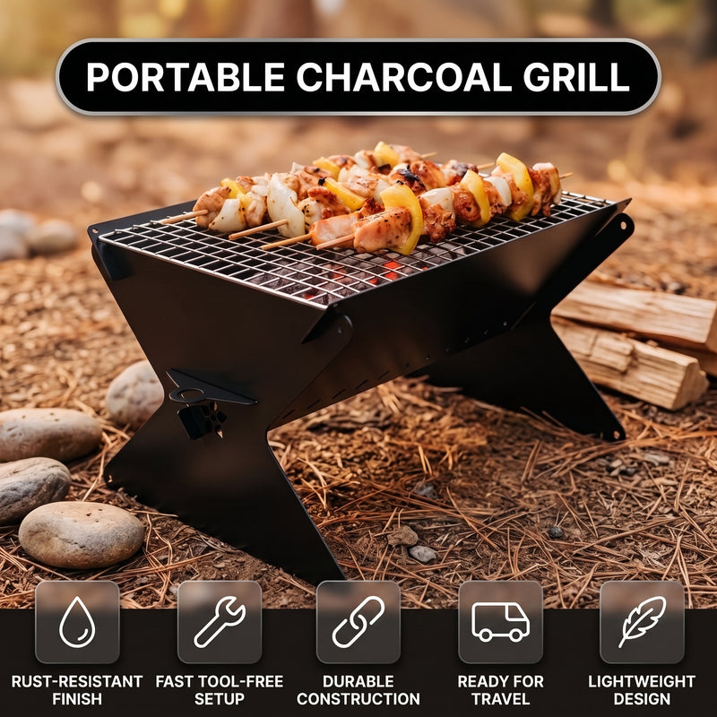 Portable Folding Charcoal Grill & Campfire Fire Pit - 8