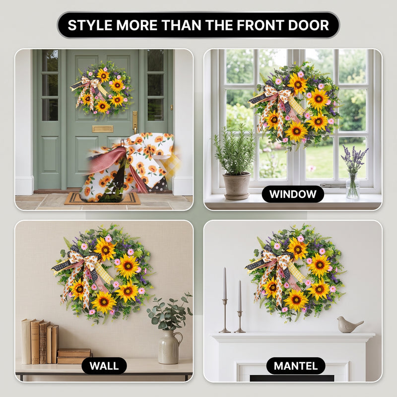 SUNFLOWER WREATH FOR FRONT DOOR – SUMMER FLORAL PORCH DÉCOR - 8
