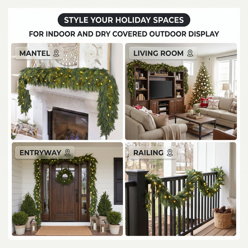 CHRISTMAS GARLAND WITH LIGHTS – PRE-LIT HOLIDAY GREENERY - 8
