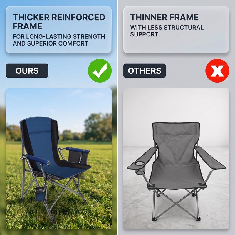 Heavy Duty Portable Folding Camping Chair with Cup Holder & Cooler Pocket - 8