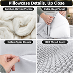 100% Viscose from Bamboo Pillowcases with Zipper, Set of 2 - 8