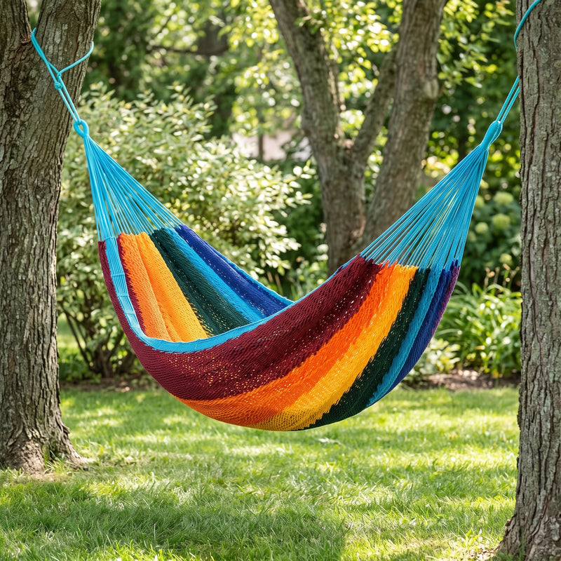 Handwoven Mayan Rope Double Hammock with Tree Straps, Carabiners & Carry Bag - 8