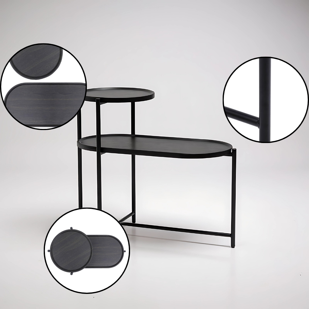 Black 2-Tier Coffee Table – Modern Storage Accent | Round Living Room Table | Trufairs