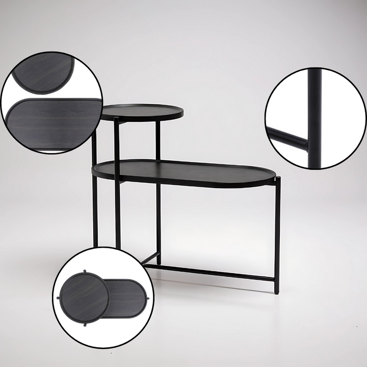 Black 2-Tier Coffee Table – Modern Storage Accent | Round Living Room Table | Trufairs