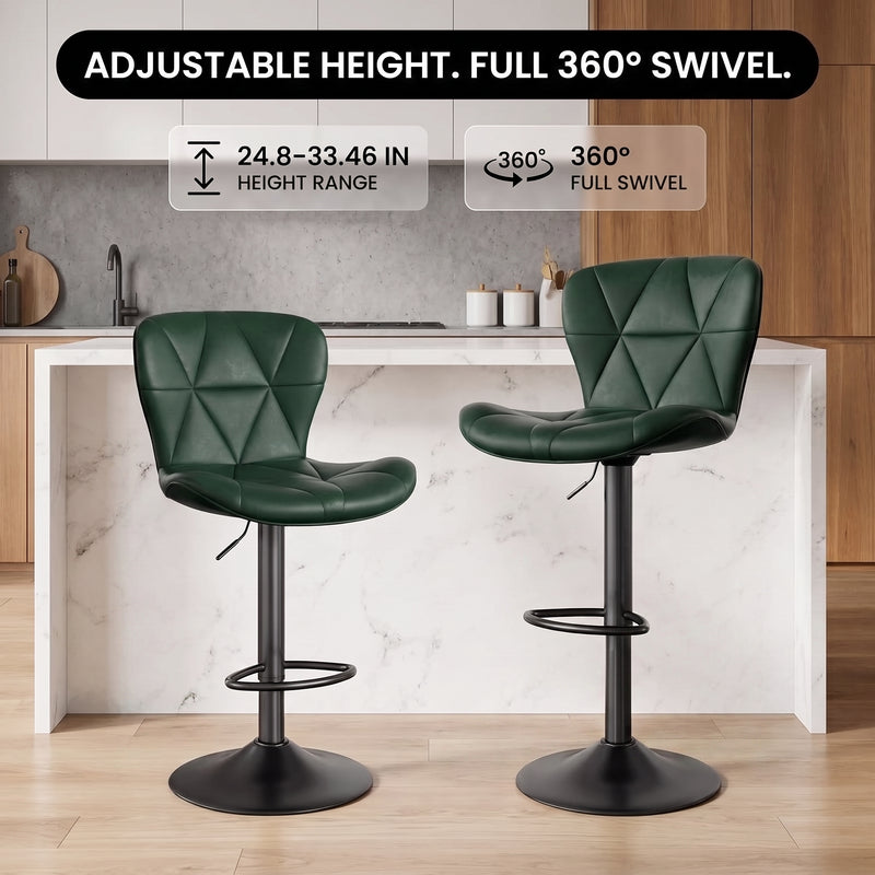 COUNTER BAR STOOLS SET OF 2 – ADJUSTABLE SWIVEL FAUX LEATHER SEATS - 8