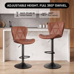COUNTER BAR STOOLS SET OF 2 – ADJUSTABLE SWIVEL FAUX LEATHER SEATS - 8
